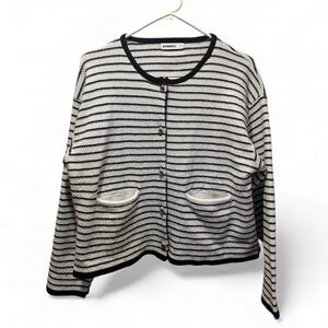 Etosell Black and White Striped Cardigan With Gold Buttons Size Medium